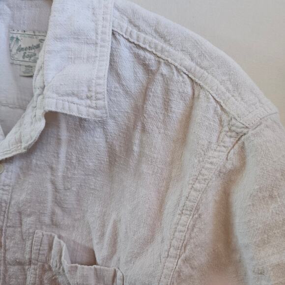 American Eagle White Button Front Short Sleeve Shirt Size M Men's Beachy Casual - Picture 4 of 8